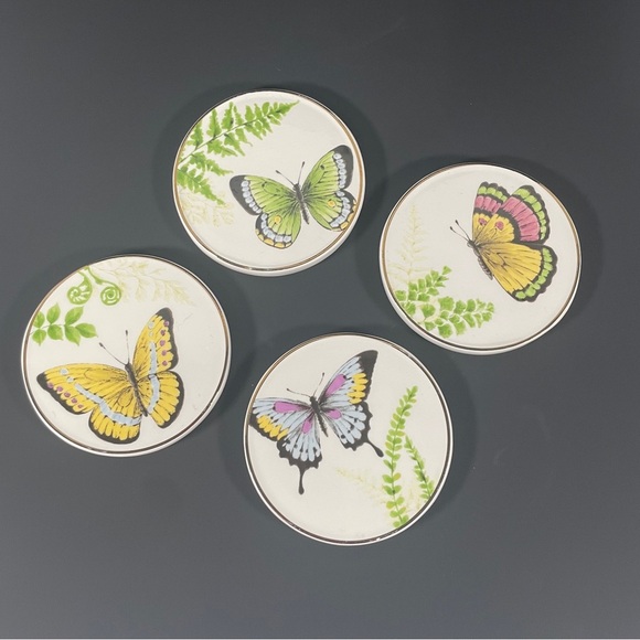 Pier 1, Butterfly Design Ceramic Coasters Set - Picture 1 of 4